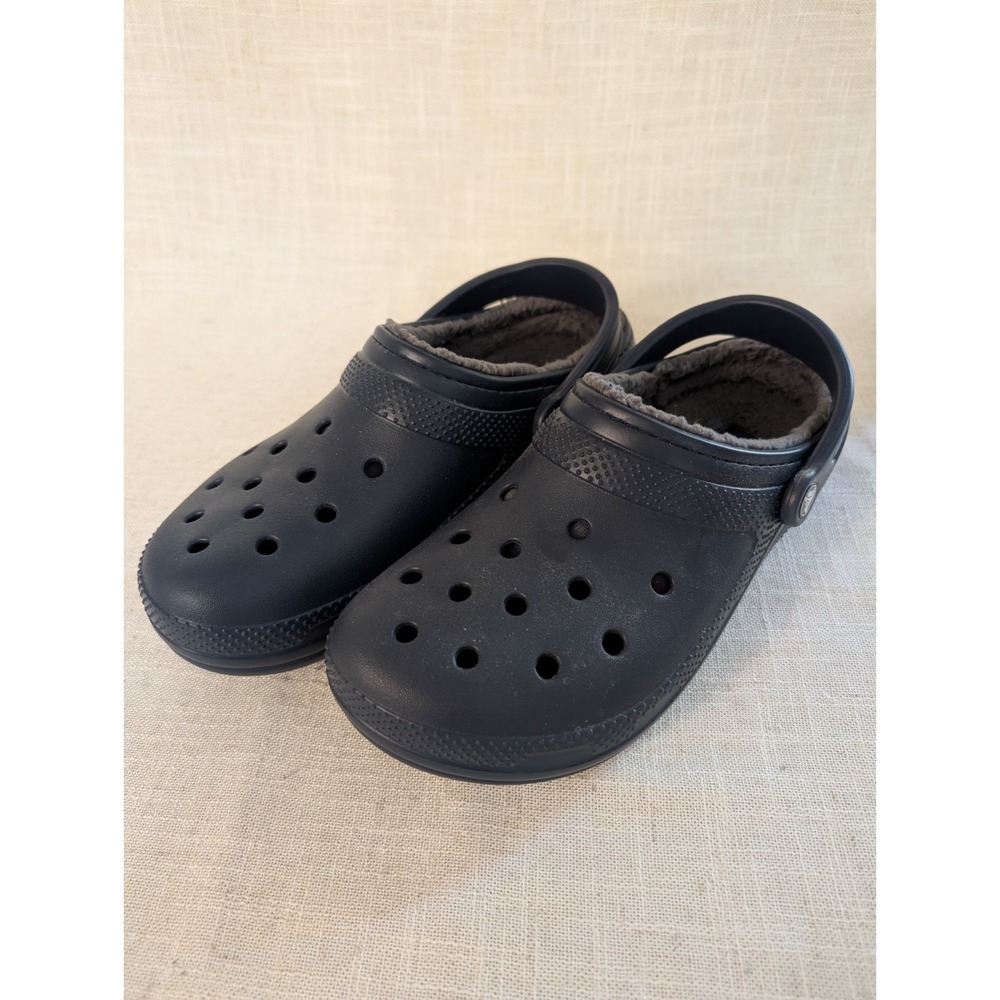 Crocs Classic Lined Unisex Adult Navy Grey Faux Fur Fuzzy Slip On Clog M8 W10